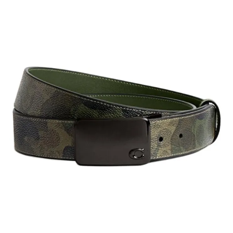 COACH Coated Canvas Calfskin Leather Leather Belts Men's Green Width  3.8CM-0