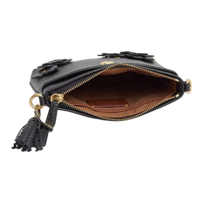 COACH Kitt Cross-Stitch Leather Messenger Bag Crossbody Bag Shoulder Bag Small Size Women's Brass & Black-2
