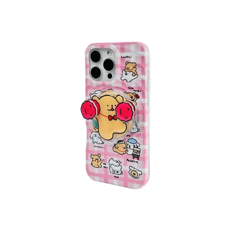 Sopi Acrylic Material Couple Dog Magnetic Stand Phone Cases Compatible With IPhone 16/15 Pro Max/Apple 13/14 Pro/Max-10