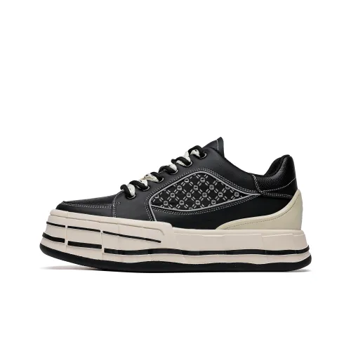 Hong Kong Meng Cushioning Lightweight Height Increasing Low Top Skateboard Shoes Men's Black