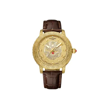 ROLENDO R Automatic Mechanical Movement Cowhide Strap Watch Men's Watches Gold Dial