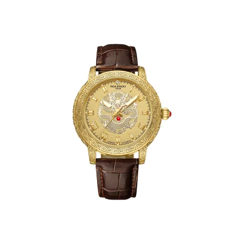 ROLENDO R Automatic Mechanical Movement Cowhide Strap Watch Men's Watches Gold Dial