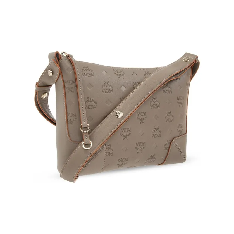 MCM Klara Cow Leather Shoulder Bag Medium Size Women's Gray-1