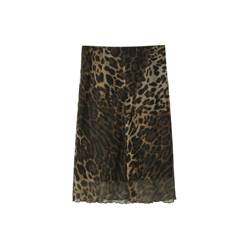 3COLOUR Casual Long Skirt Women's Hazelnut Brown Geometry-1