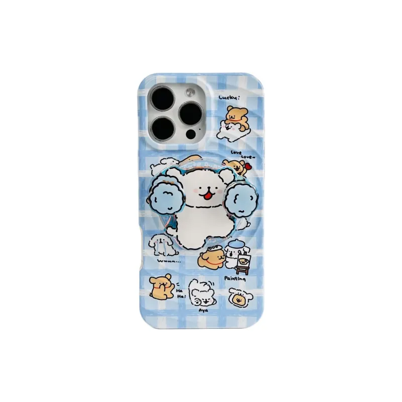 Sopi Acrylic Material Couple Dog Magnetic Stand Phone Cases Compatible With IPhone 16/15 Pro Max/Apple 13/14 Pro/Max-0