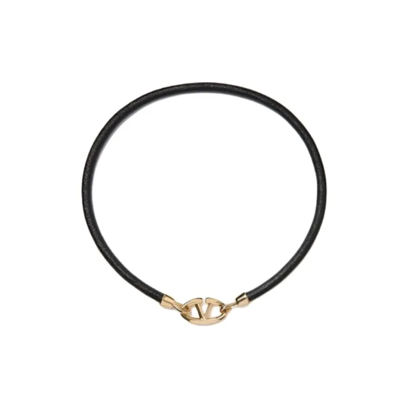 Valentino Leather Metal Bangles Men's Black-0