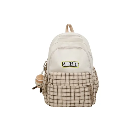 MINIPUDING Nylon Blended Cotton And Linen Backpack Women's Dark Green/Yellow/Pink/Coffee/Sprout Green