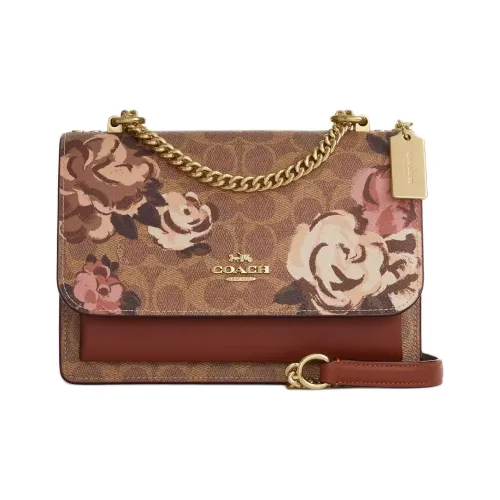 COACH Klare Coated Canvas With Leather Shoulder Bag, Crossbody Bag Small Size Women's Gold & Tan Multicolor