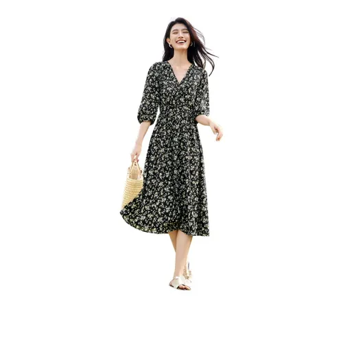 SENTUBILA Long-Sleeved Dresses Women's Black Floral