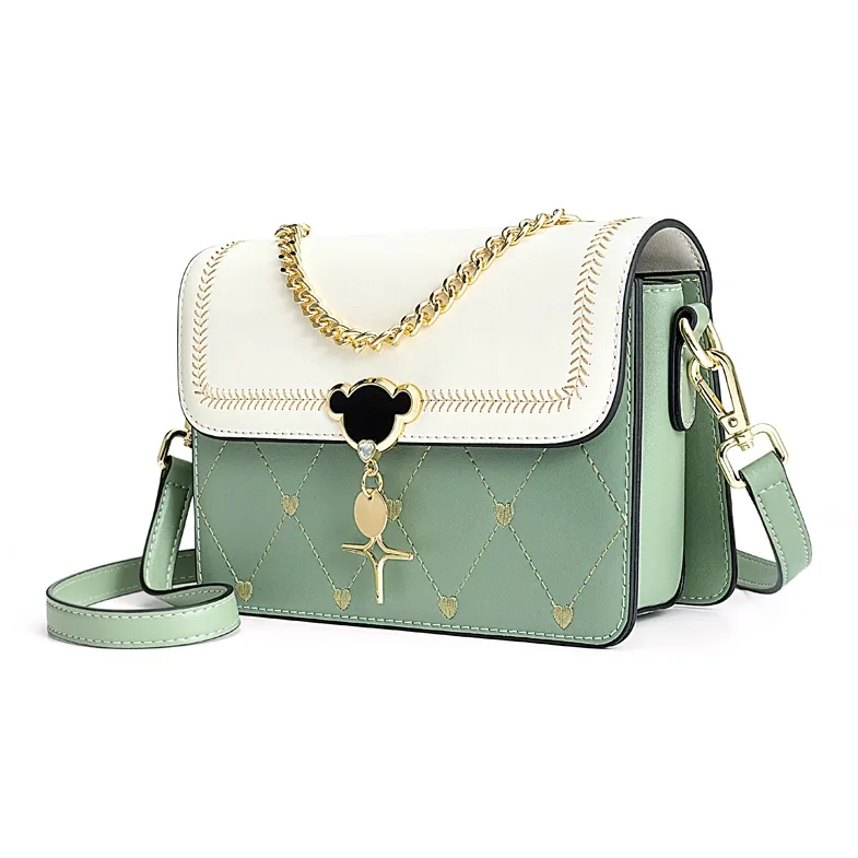 Teddy Bear Collection TeddyClub Series Cow Leather With Synthetic Leather Crossbody Bag Regular Women's Tea Green-3