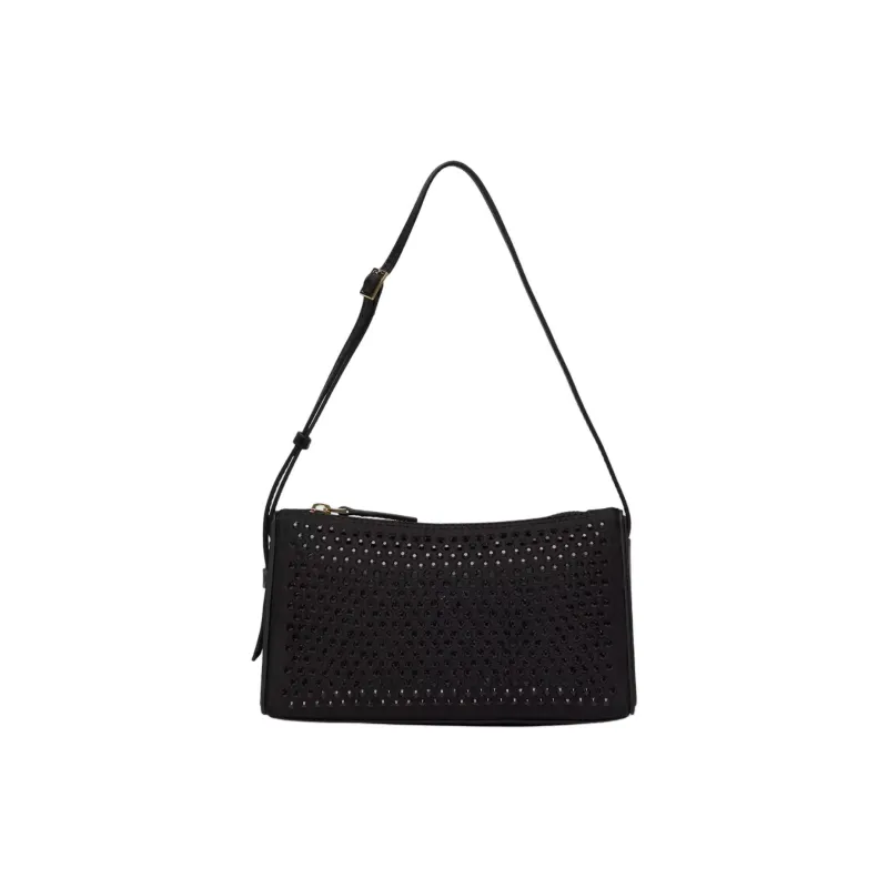 Manu Atelier Prism Canvas Calfskin With Leather Detail Shoulder Bag Canvas Bag Handbag Shoulder Bag Women's Black-3