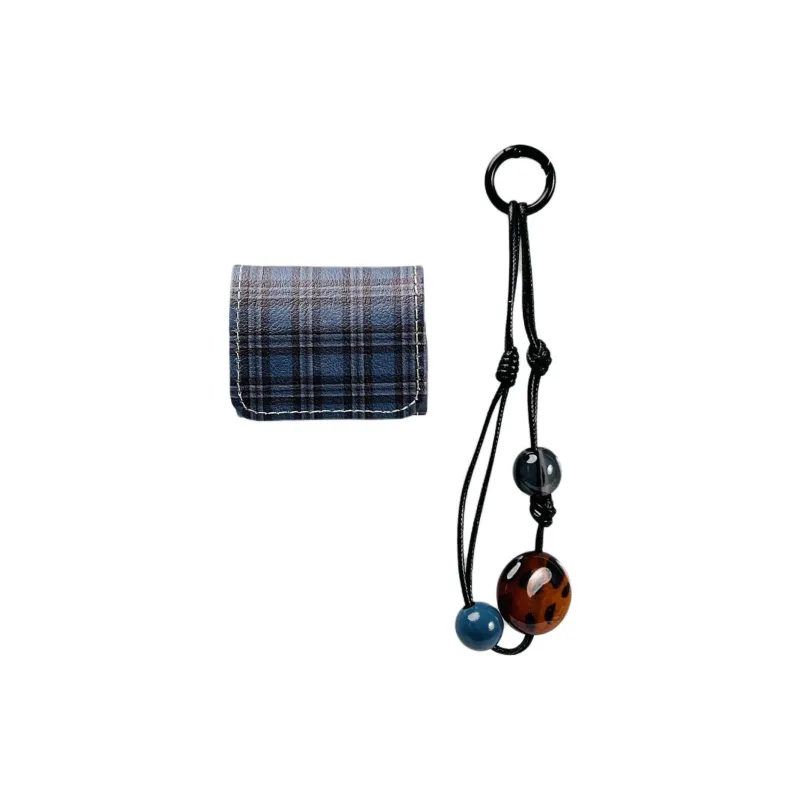 Sopi Compatibility With Apple AirPods 4/2/3/4th Generation/AirPods Pro/Pro 2 Leather Blue Plaid Lanyard Headphone Cases-1