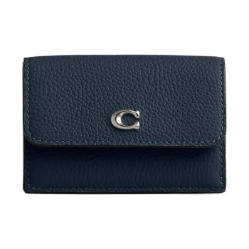 COACH Essential Pebble Leather Wallet Mini Women's Dark Marine Blue