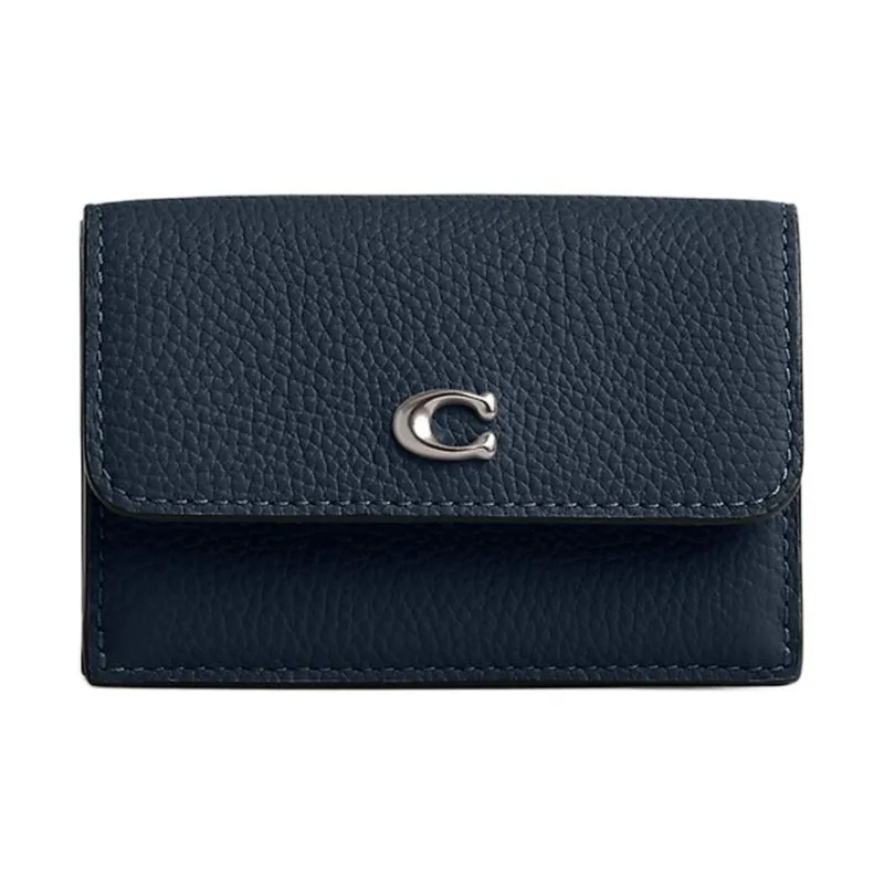 COACH Essential Pebble Leather Wallet Mini Women's Dark Marine Blue-0