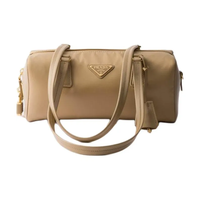 PRADA Recycled Nylon Handbag, Shoulder Bag Medium Size Women's Camel Brown-0