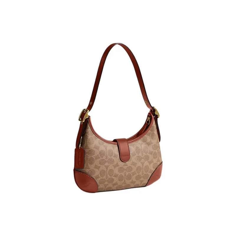 COACH HamptonsHobo Coated Canvas Shoulder Bag Medium Size Women's Brown-1