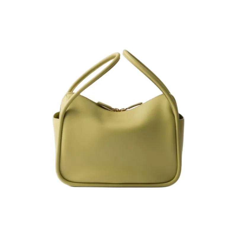 PRADA Leather One Shoulder Handbag Women's Light Grass Green-3