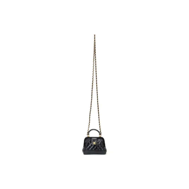 CHANEL Waxed Leather Shoulder Bag, Crossbody Bag, Handbag Women's Black-0