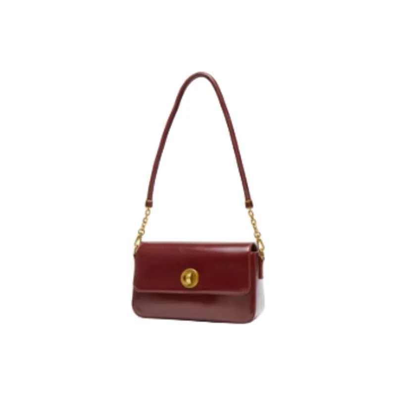 Three Blessings PU Shoulder Bag Medium Size Women's Brown/Black/Red-9