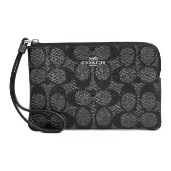 COACH Artificial Leather Wrist Bags Clutches Small Size Women's Black Gray Color
