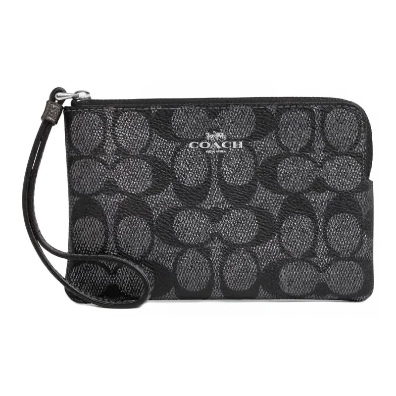 COACH Artificial Leather Wrist Bags Clutches Small Size Women's Black Gray Color-0
