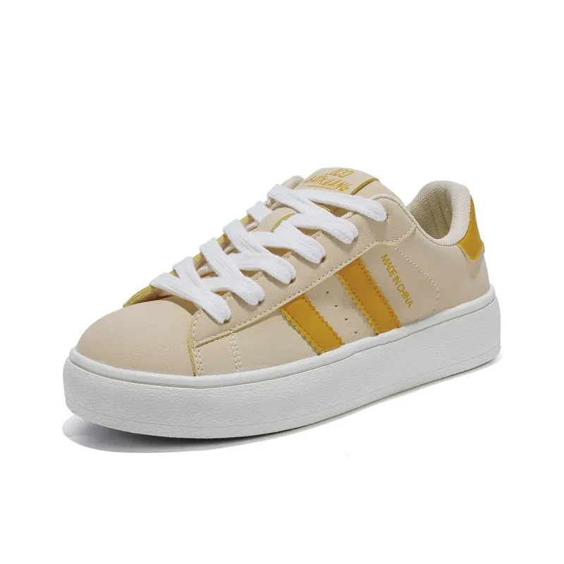 B10CROWN Durable Lightweight And Breathable Low Top Skateboard Shoes Women's Light Yellow-2