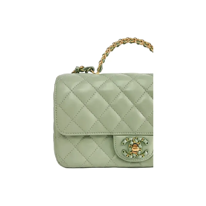 CHANEL Classic Flap CF Sheepskin Flap Bag, Shoulder Bag, Crossbody Bag, Handbag Mini Women's Green-1