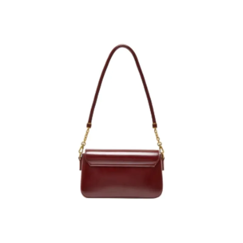 Three Blessings PU Shoulder Bag Medium Size Women's Brown/Black/Red-10