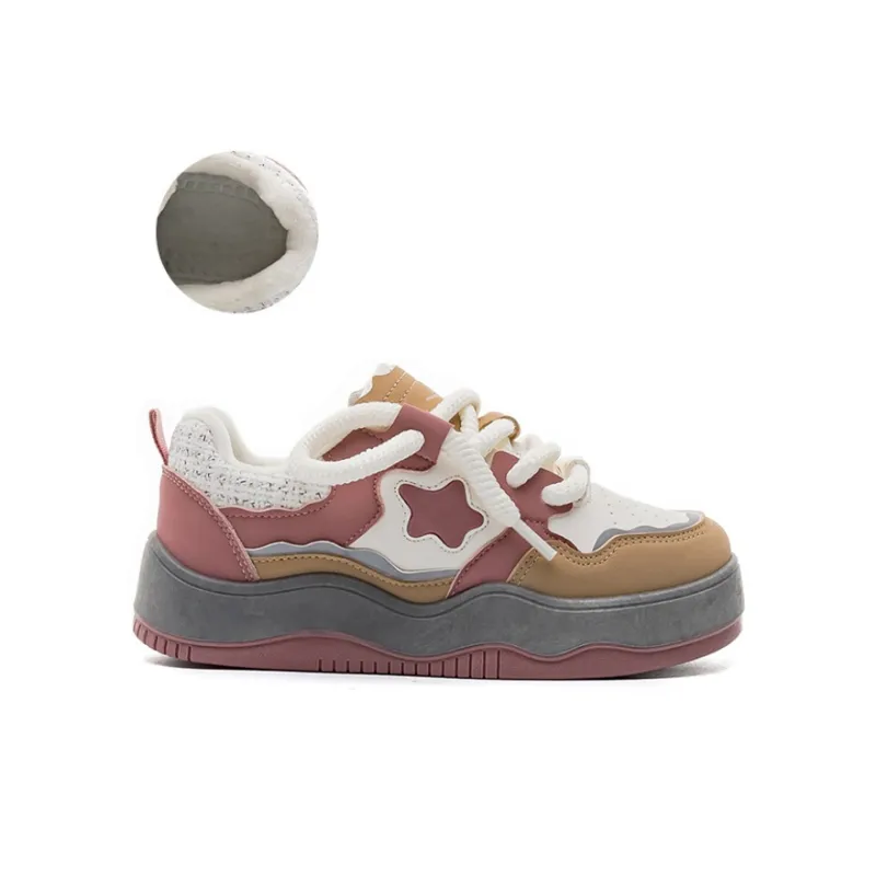 LIANGHUO Warm Anti Slip And Wear Resistant Low Top Skateboard Shoes Women's Brown Pink-1
