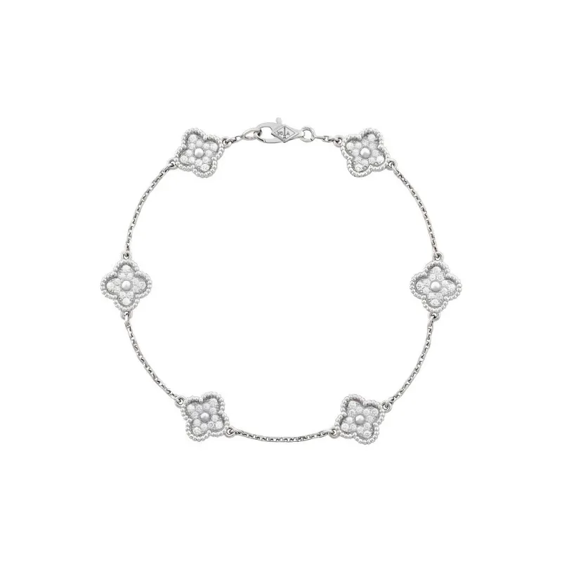 Van Cleef & Arpels Alhambra Four Leaf Lucky Series 18K White Gold Bracelets Women's Silver-1