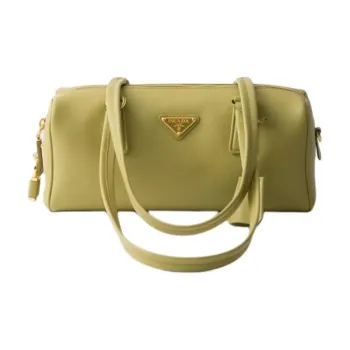 PRADA Leather Handbag Shoulder Bag Medium Size Women's Light Grass Green