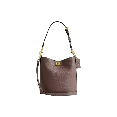 COACH Willow Leather Bucket Bag Portable Crossbody Bag Shoulder Bag Small Size Women's Brass & Black Stone