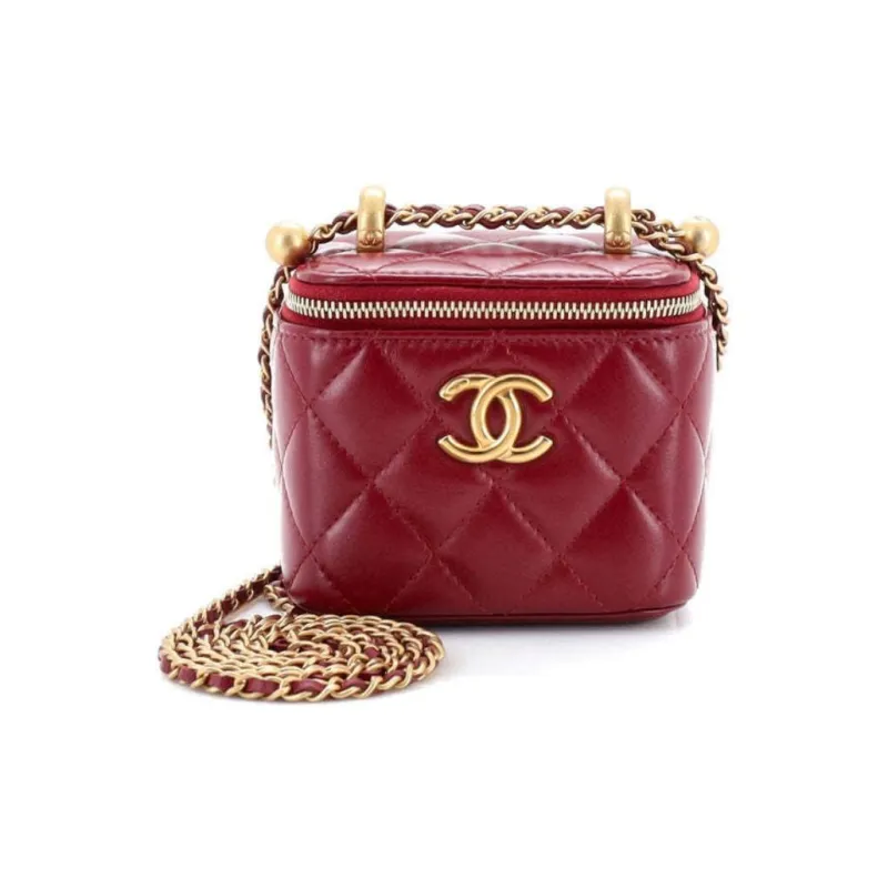 CHANEL Calfskin Box Bag, Flap Bag, Coin Purse, Shoulder Bag, Crossbody Bag Women's Burgundy-1