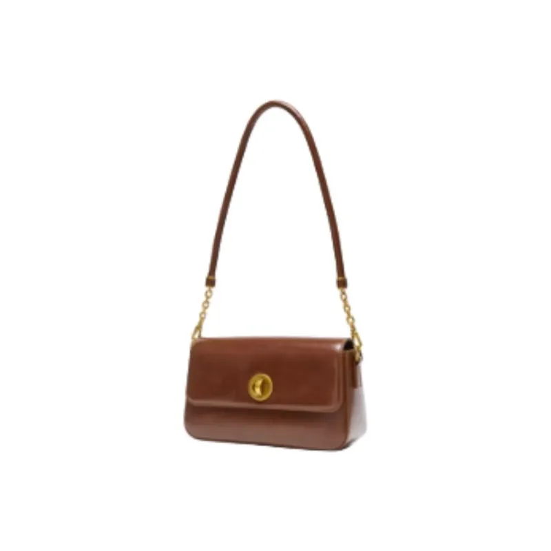 Three Blessings PU Shoulder Bag Medium Size Women's Brown/Black/Red-1