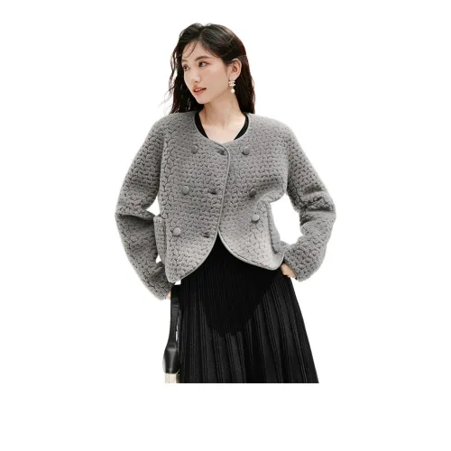 Hopeshow Velvet-feel Coat Women's Feather Gray