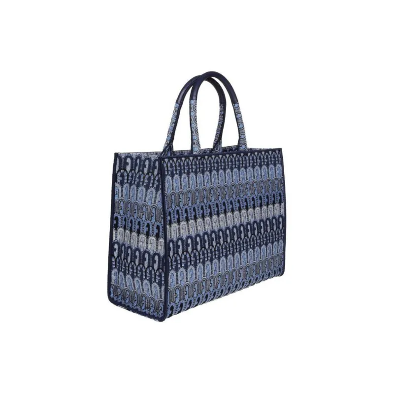 Furla Opportunity Textile Fiber Tote Bag Shopping Bag Handbag Large Size Women's Blue-1