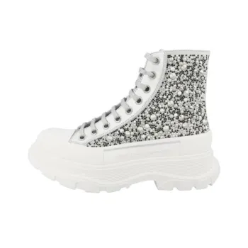 Alexander McQueen Tread Slick Lace Up Boot Crystal Silver Women's
