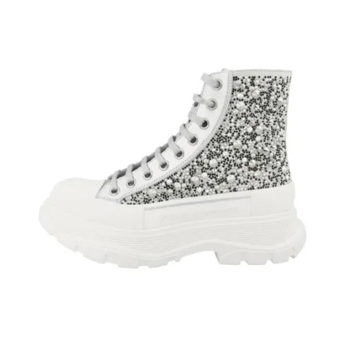 Alexander McQueen Tread Slick Lace Up Boot Crystal Silver Women's