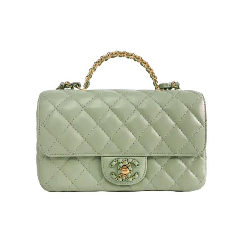 CHANEL Classic Flap CF Sheepskin Flap Bag, Shoulder Bag, Crossbody Bag, Handbag Mini Women's Green-0