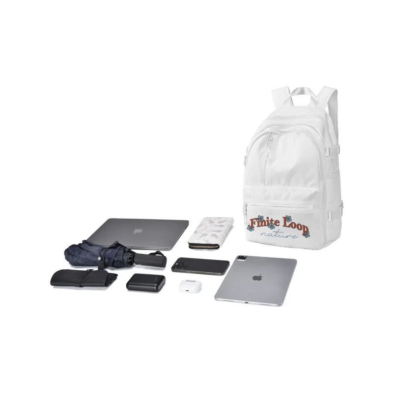 FINITE LOOP Recycled Material Eco Friendly Fabric Backpack Regular Unisex White-5