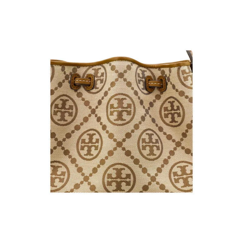 TORY BURCH T Monogram Jacquard With Leather Cloche Bag, Shoulder Bag, Crossbody Bag Medium Size Women's Hazelnuts Brown-4