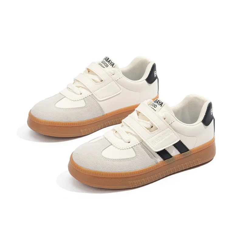 BABAYA KIDS Warm Anti Slip Wear Resistant Lightweight Breathable Low Top Skateboard Shoes Women's Beige Black-2