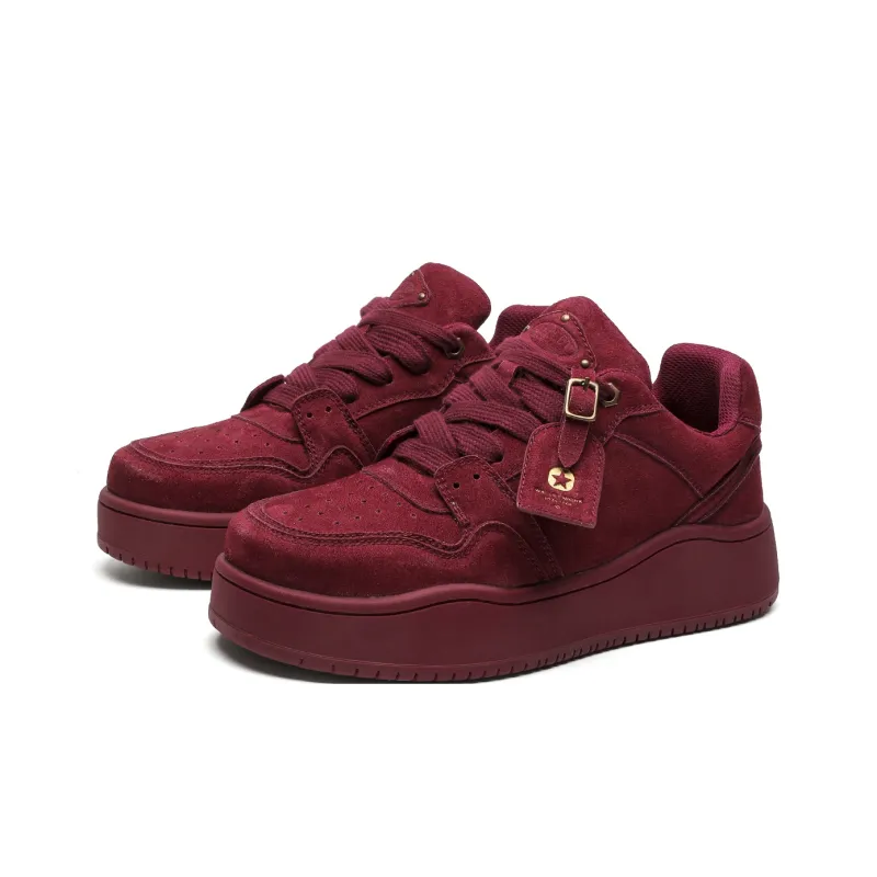 Hong Kong Meng Slip Resistant, Breathable, Height Increasing Low Top Skateboard Shoes Unisex Burgundy-1