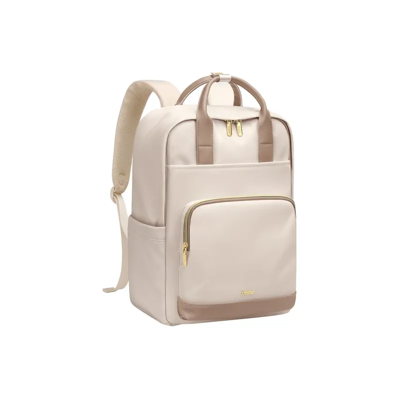 V.NINE Fabric Backpack Laptop Bag Backpack Large Size Unisex Apricot/Black-3
