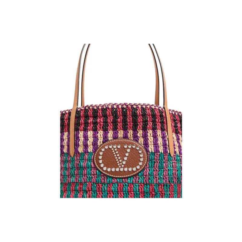 Valentino Vlogo Raffia Tote Bag, Shopping Bag, Handbag, Shoulder Bag Men's Multicolor-4