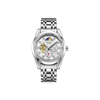 WSK Automatic Mechanical Movement Stainless Steel Strap Men's Watches White Dial