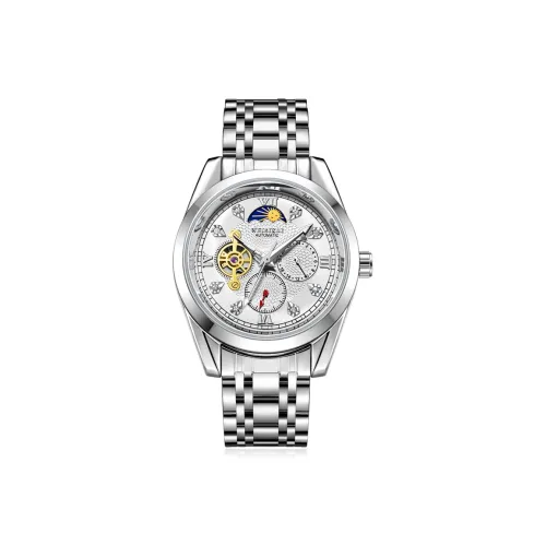 WSK Automatic Mechanical Movement Stainless Steel Strap Men's Watches White Dial