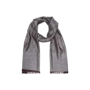 GUCCI Women's GG Logo Wool Silk Scarf 'Dark Gray'