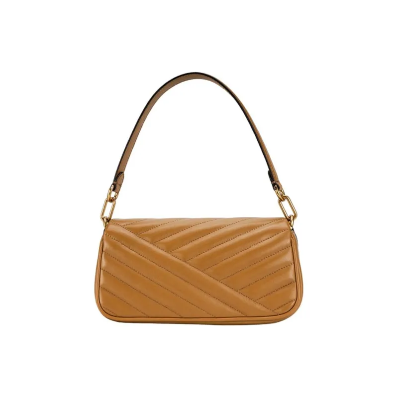 TORY BURCH Kira Leather Shoulder Bag Handbag Shoulder Bag Baguette Bag Small Size Women's Almond Brown-3