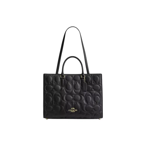 COACH Maggie Leather Tote Bag, Shopping Bag, Shoulder Bag, Handbag Large Size Women's Black